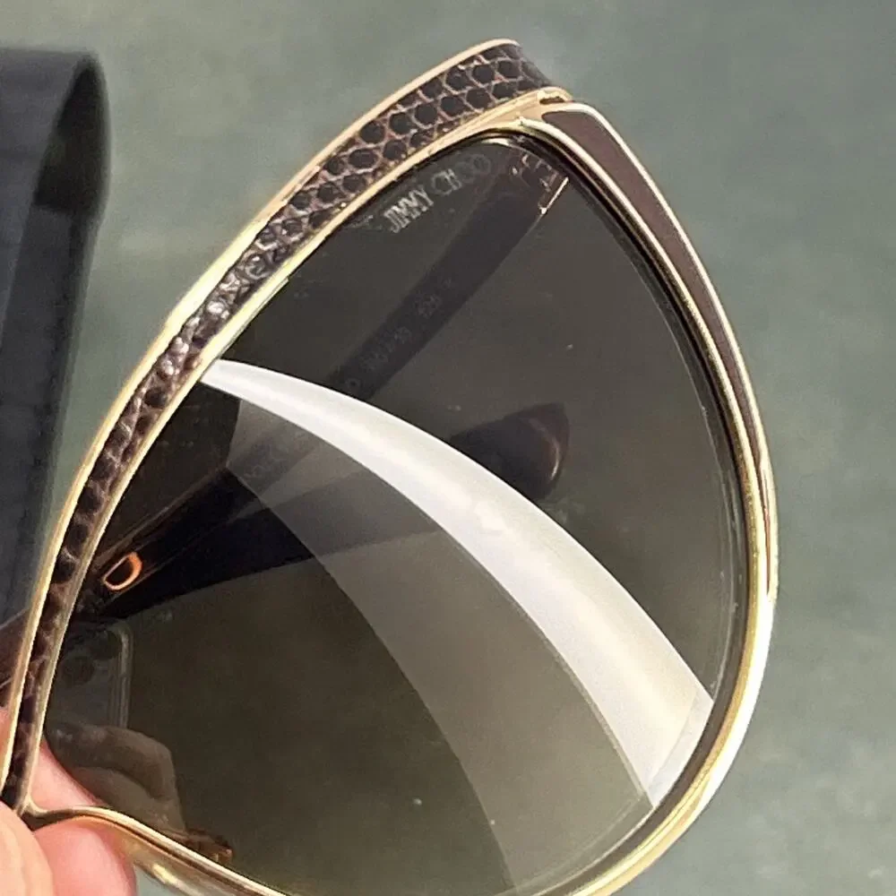 Jimmy Choo POLLY/S 000JD Gold Cat Eye Sunglasses Made in Italy Case Brown